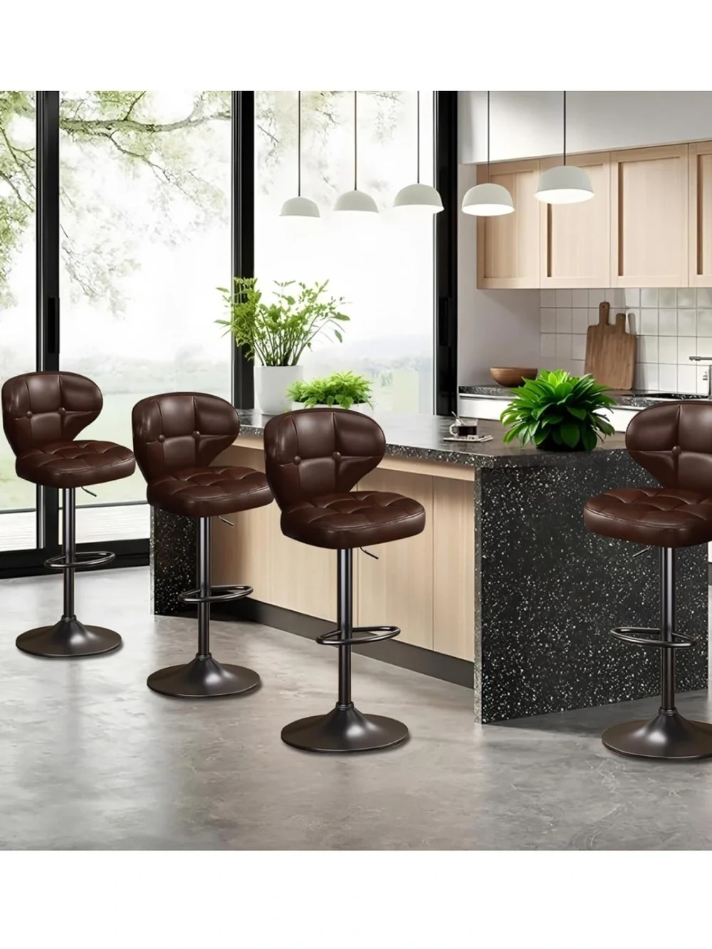 Brand New in the Box Adjustable Brown Swivel Counter Stool with Tufted Back